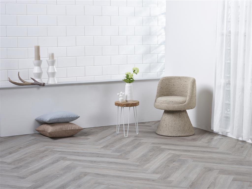 YUP Visgraat Herringbone Light Grey Plak PVC